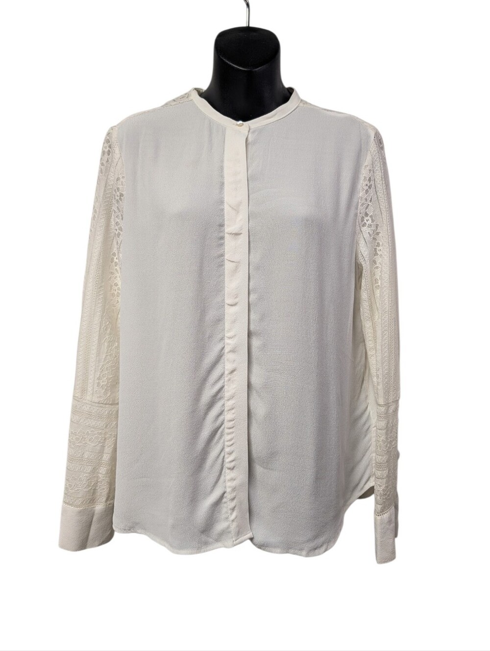 H&M Womens Cream White Collared Button-Up Blouse Lace Long Sleeve Size 10 NWT
